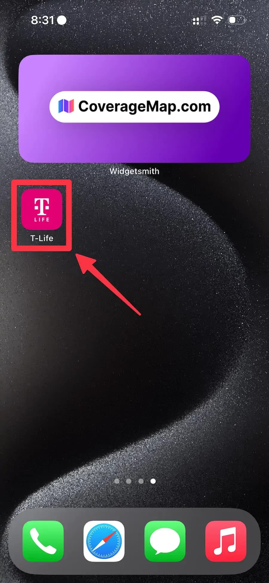T-Life app icon on iPhone home screen