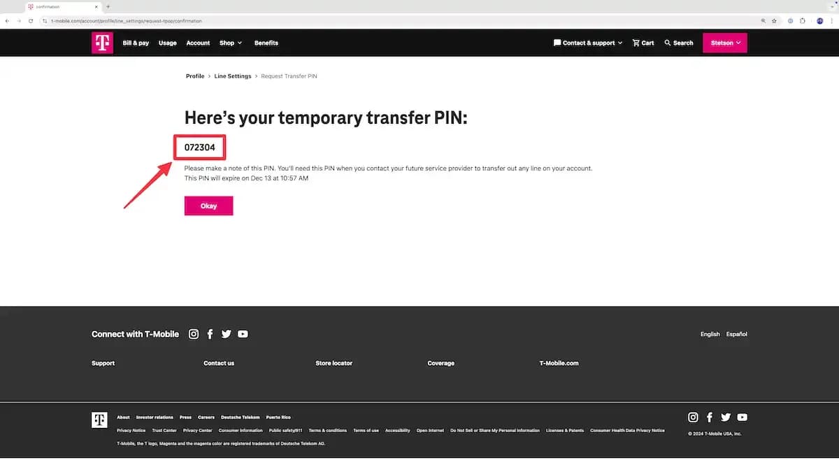 T-Mobile transfer PIN